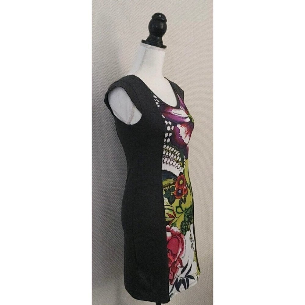 Desigual A-Line Shift Dress Gray with Multi-Color Floral Print Design Size XS - Picture 4 of 8